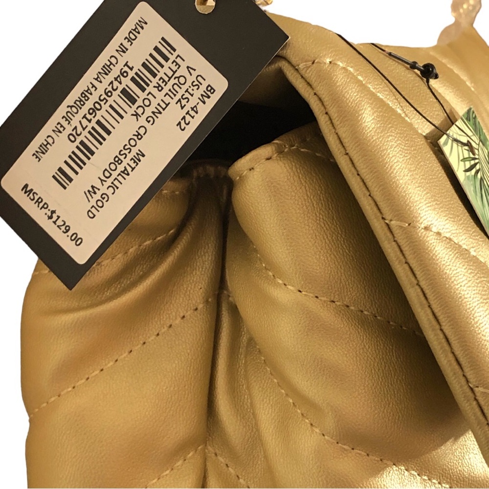 New Badgley Mischka Metallic Quilted Crossbody w Letter Lock Multi-winner HP! - Picture 6 of 16